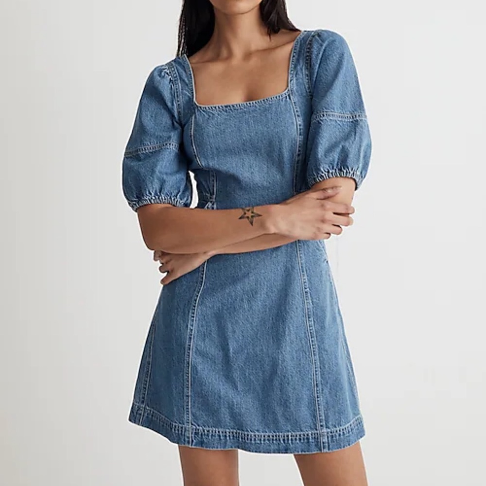 Madewell Denim Blue Puff Sleeve Mini Dress